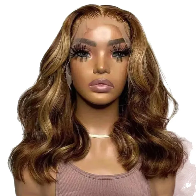 4/27 Highlight Ombre Bob Wig Human Hair 14 Inch 13x4 HD Lace Frontal Body Wave Wigs Pre Plucked Glueless Human Hair Lace Front Wig C