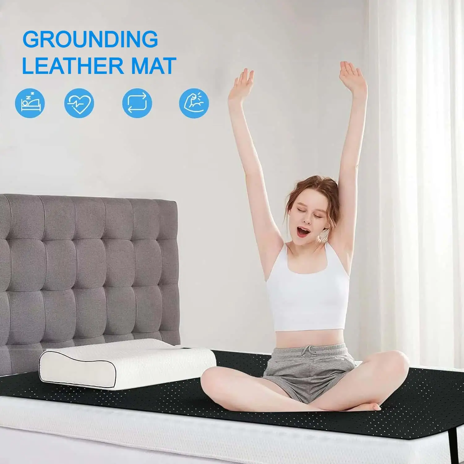 مجموعة أوراق التأريض، حصيرة التأريض، تصميم مثقوب، حصيرة التأريض المصنوعة من الجلد الصناعي الكربوني بنسبة 100%.