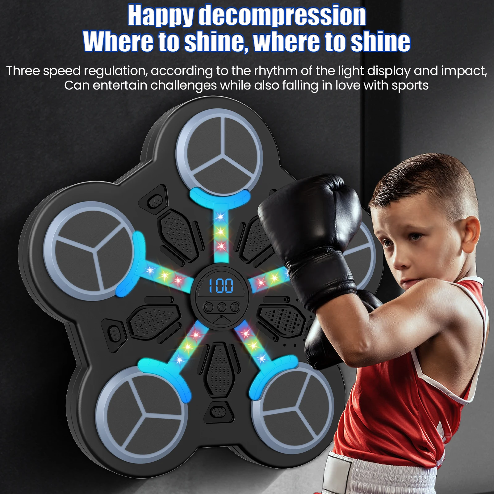 Kids Smart Bluetooth Boxing Training Machine, Wall Mount Punching Trainer with 3 Speed Modes, 3 Volume Levels, Sync Rhythm Lights, Dynamic Music & Digital Score Counter for Kids Indoor Exercise A0cab9347539f47e898db0c23731449f3S