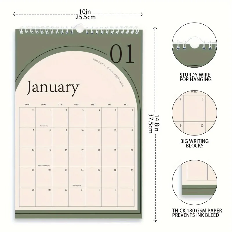 2024 Minimalistic Wall Calendar and Monthly Planner - perfect for organizing your schedule, goals and holidays