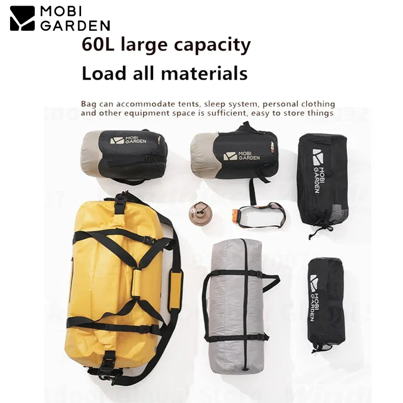 MOBI GARDEN Outdoor Sports Camel Bag Waterproof Dry And Wet Separation Camping Fitness Travel Equipment Storage Bag 60L Yellow