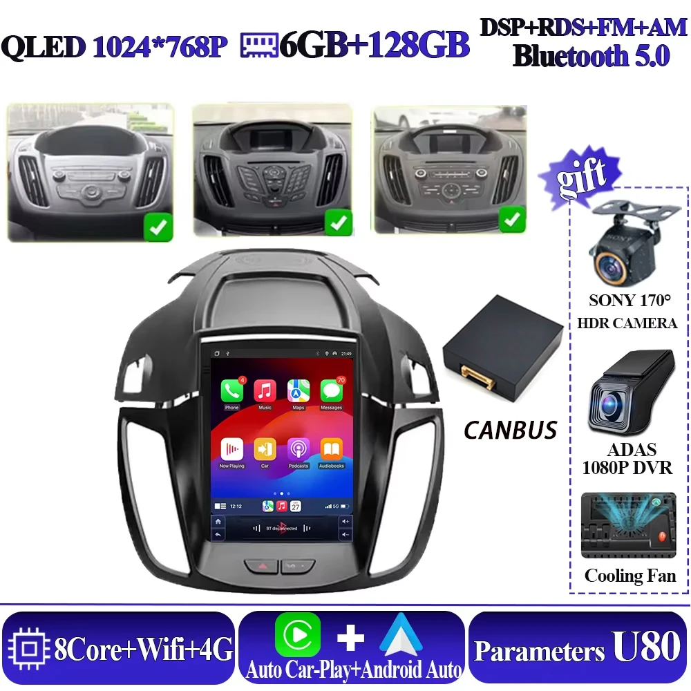Android 16 autoradio voor Ford Kuga 2 Escape 3 2012-2019 Android 13 autoradio draadloze CarPlay 2 Din GPS navigatie Bluetooth