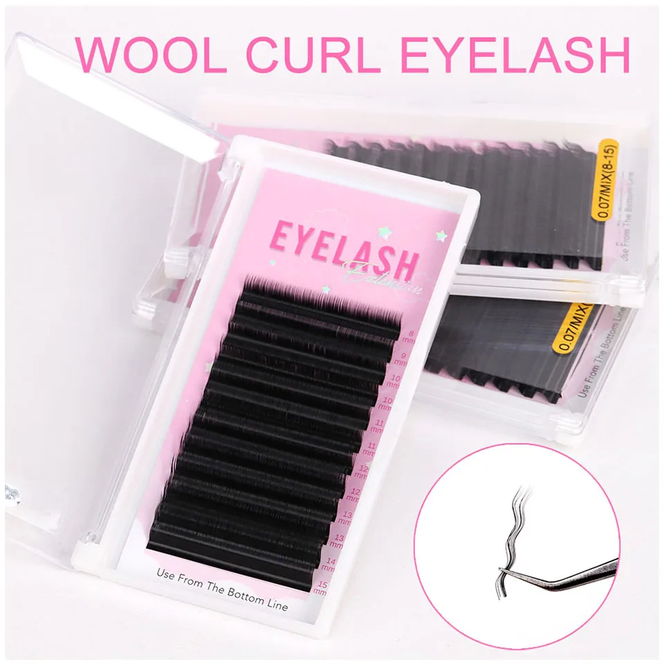 New Luxury Wool Roll Eyelashes 3D Fluffy Wool Curl Lashes Natural Faux Mink Silk Baby Wave Curl Eyelashes Wool Roll Wavy Lashes