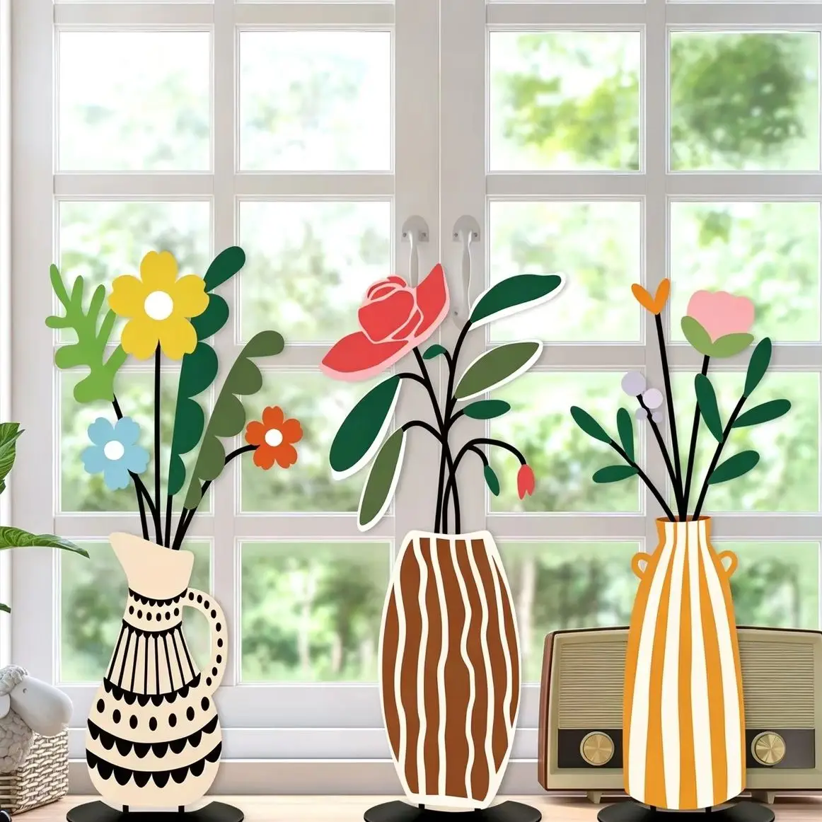 Dopamine Metal Flower Vase Set 3pc Iron Table Decor Polka Stripe Colorful Shelf Ornament