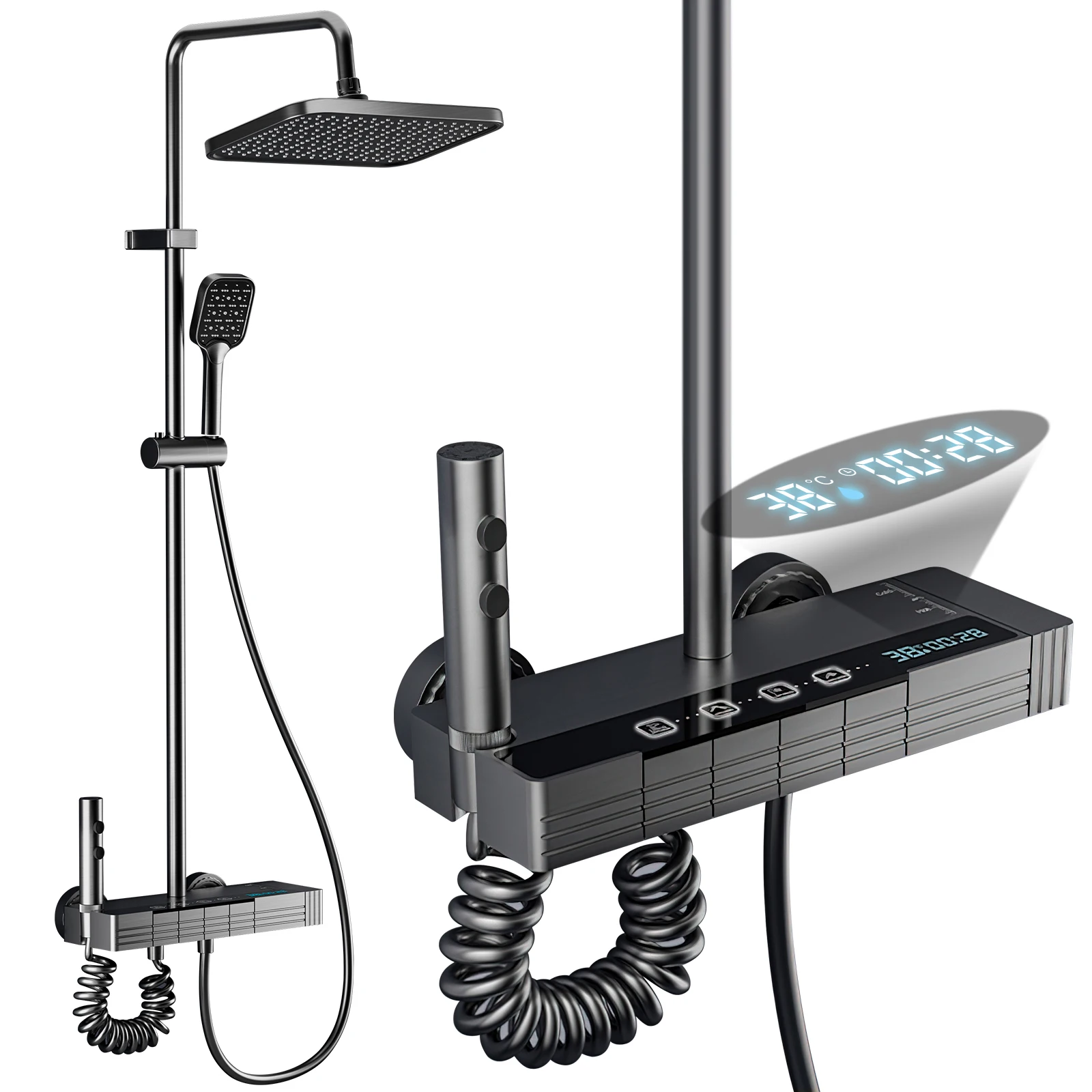 Sistema doccia per bagno Chiave per pianoforte da bagno di alta qualità con quarta marcia Display digitale a LED Set doccia con rubinetto in rame per vasca da bagno a pioggia