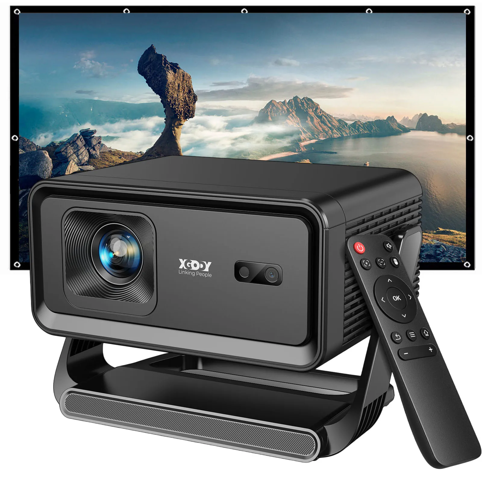XGODY Autofokus Android14 4K Projektor 360ANSI 8K Native 720P Gimbal A1 mit Wifi6 BT5.4 Allwinner H726 tragbar Outdoor