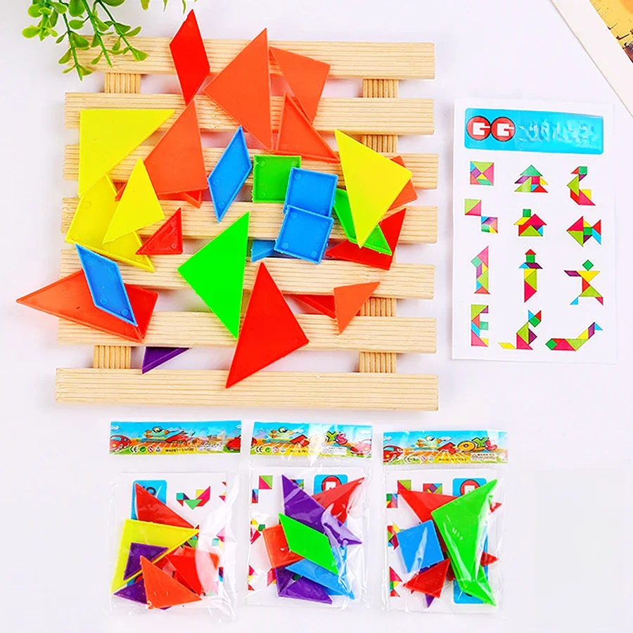 Mini jouets Tangram en plastique de couleur, vente en gros, éducation précoce pour enfants, accessoires de Puzzle cognitif de couleur, jeu d'entraînement pratique pour bébé