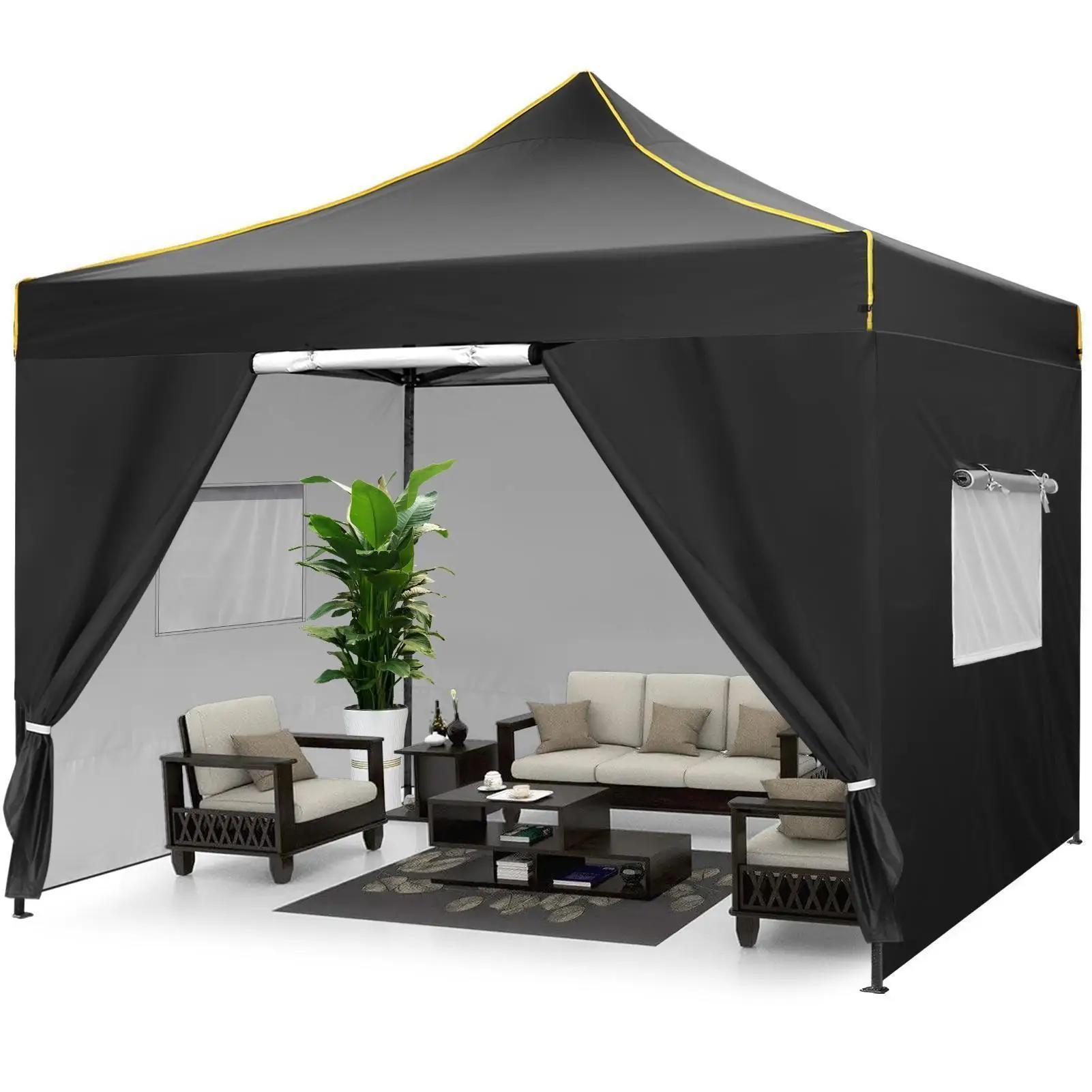 10x10FT Pop Up Canopy Tent Commercial Heavy Duty Instant Canopy with 4 Sidewalls, UV 50+ Silver Coated Waterproof Vendor