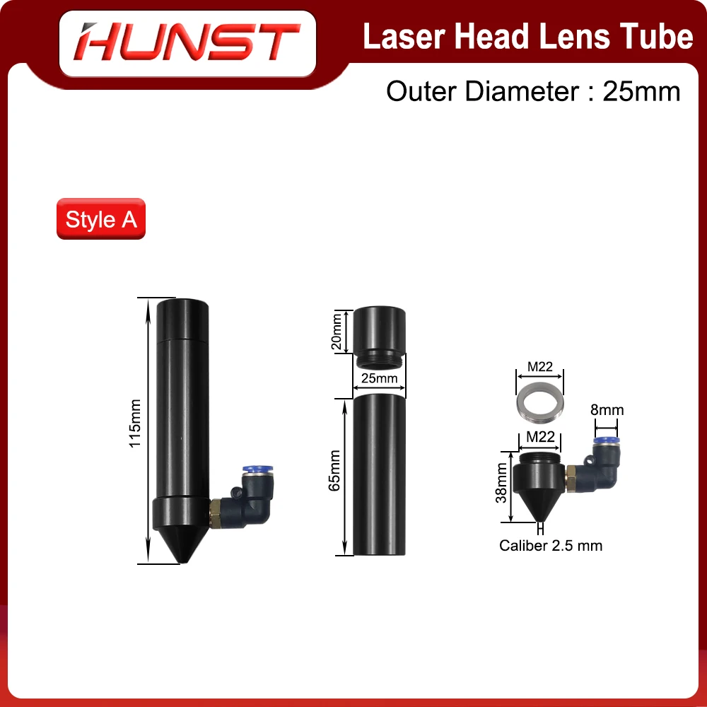 HUNST CO2 Laser Head Lens Tube Air Nozzle For Laser Output Lens Diameter 20mm Focal Length 50.8/63.5mm Engraving Cutting Machine