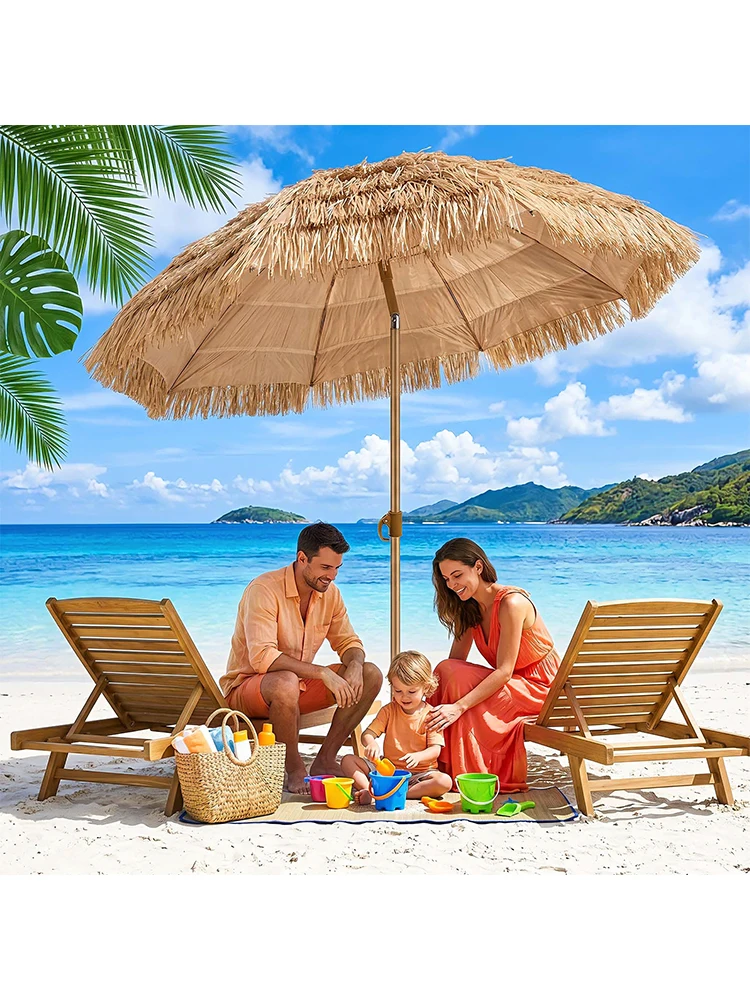 Tropischer Hawaii-Stil Strandschirm Outdoor Balkon Sonnenschirm Neigbar Leicht & Tragbar für Strand Garten Terrasse Pool