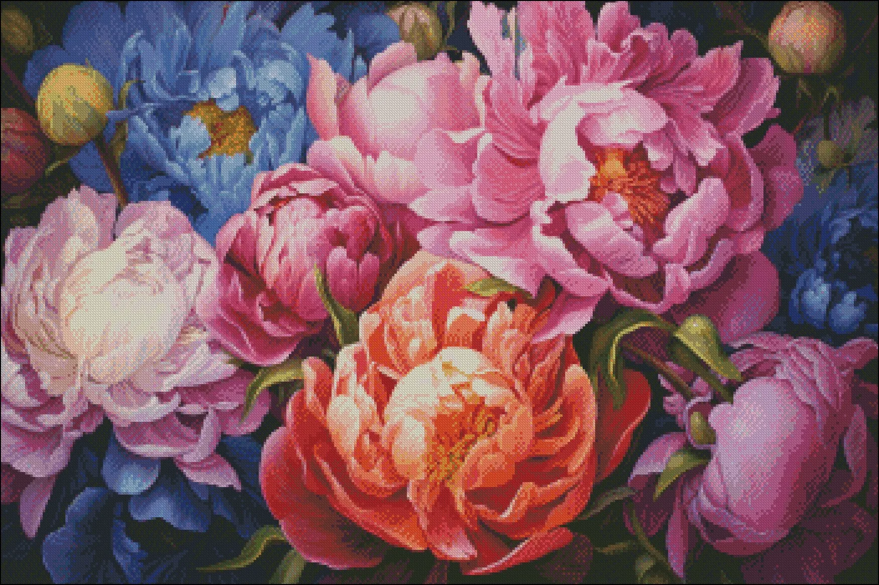 Embroidery Counted Cross Stitch Kits Needlework - Crafts 14 ct DMC Color DIY Arts Handmade Decor - Palette of Peonies