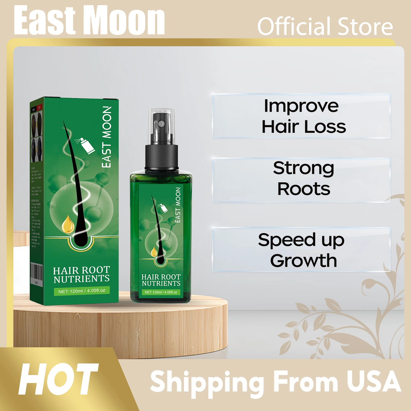 

Спрей для роста волос East Moon: предотвращает облысение, стимулирует рост, утолщает, увлажняет, разглаживает, улучшает секущиеся концы, уменьшает выпадение волос, сыворотка против сухости.