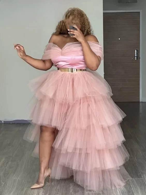 Mode lange Tüll Röcke abgestufte rosa weibliche geschichtete Tutu Rock elastischen Bund hohen niedrigen Frauen Rock aildress Karneval Outfit