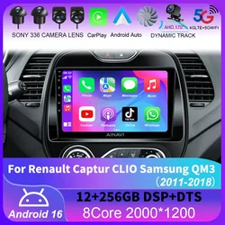 Android 16 Auto Car Radio For Renault Captur CLIO Samsung QM3 2011 - 2018 Stereo Carplay GPS Navigation Multimedia Video Player