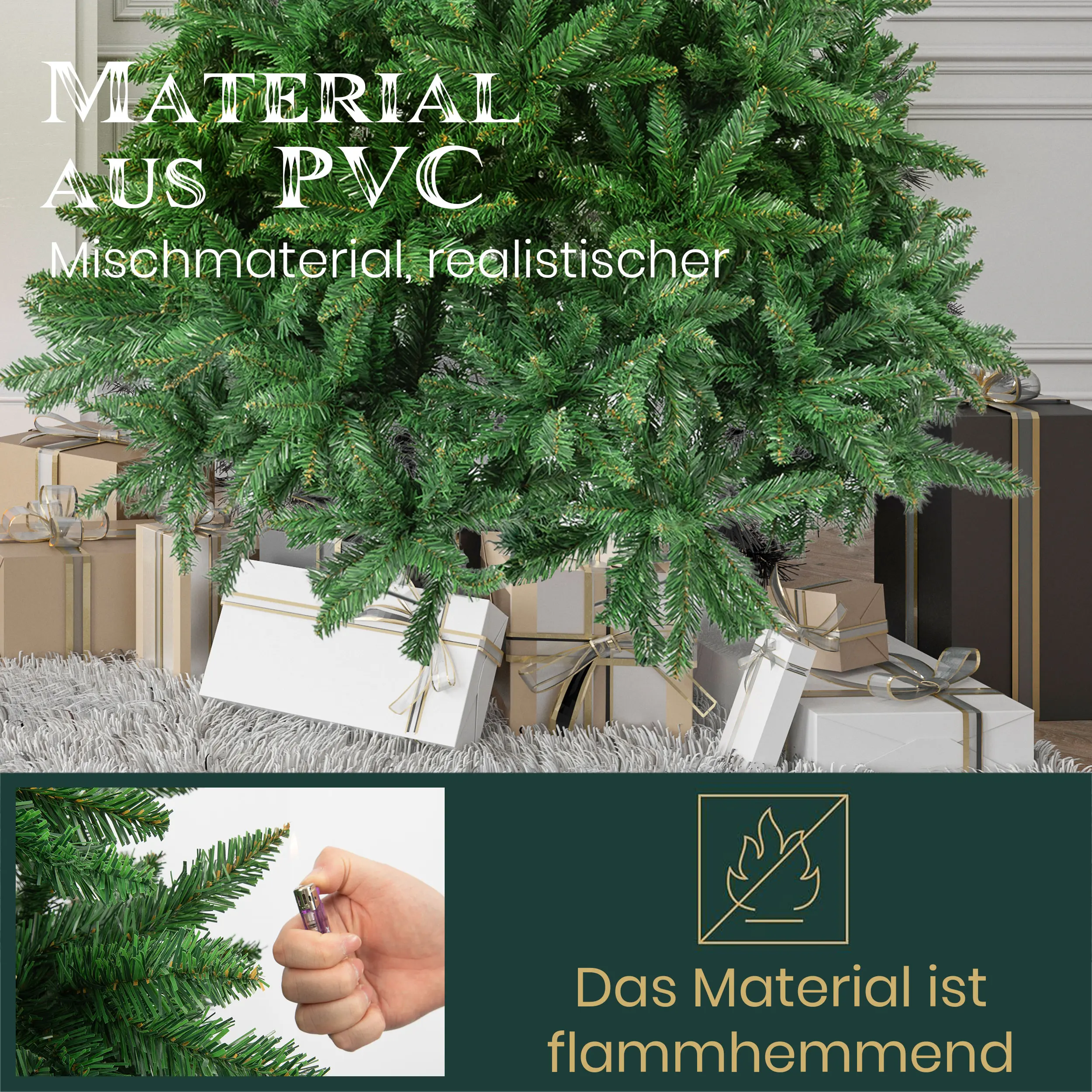 180 cm künstlicher Weihnachtsbaum aus PVC mit 1205 Spitzen, Metallständer, faltbare, einfach zu montierende Bäume, Neujahrs-Party-Dekoration für den Innenbereich – Detail 4
