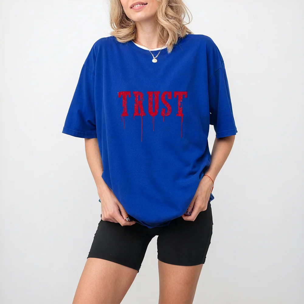Summer Pure Cotton TRUST Printed Short Sleeve Women's Summer High - Weight T - shirt Fresh and Ins Style Women Clothing Casua