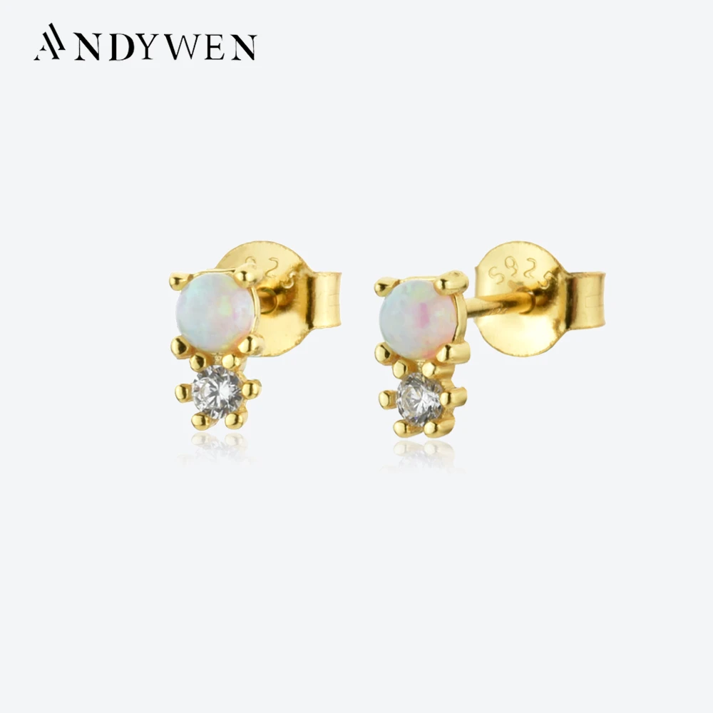 

ANDYWEN, стерлинговое серебро 925 пробы, золото, опалы, белые, синие драгоценные камни, циркон, серьги-гвоздики для пирсинга, 2025 г., женские крошечные ювелирные изделия, ювелирные изделия в стиле рок-панк