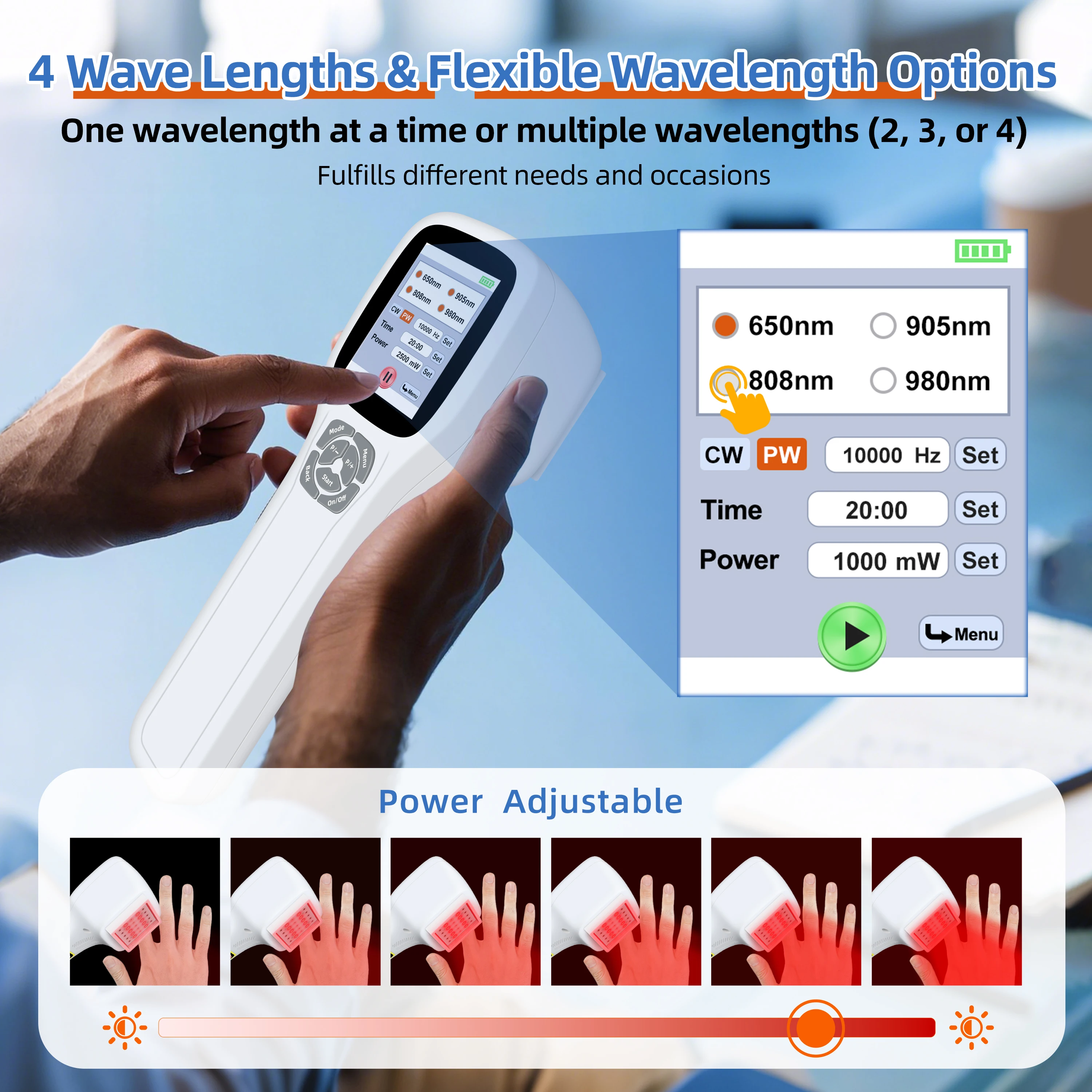 

Портативный лазерный терапевтический аппарат ZJZK 2.5W класса 4 с четырьмя длинами волн для лечения невропатии, ревматоидного артрита и воспалений суставов