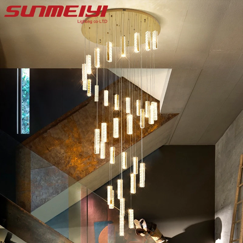 Modern Stair Light Long Spiral Chandelier Luxury Ceiling Lamp LED K9 Crystal Fixture For Hotel Villa Lobby Living Room Lighting