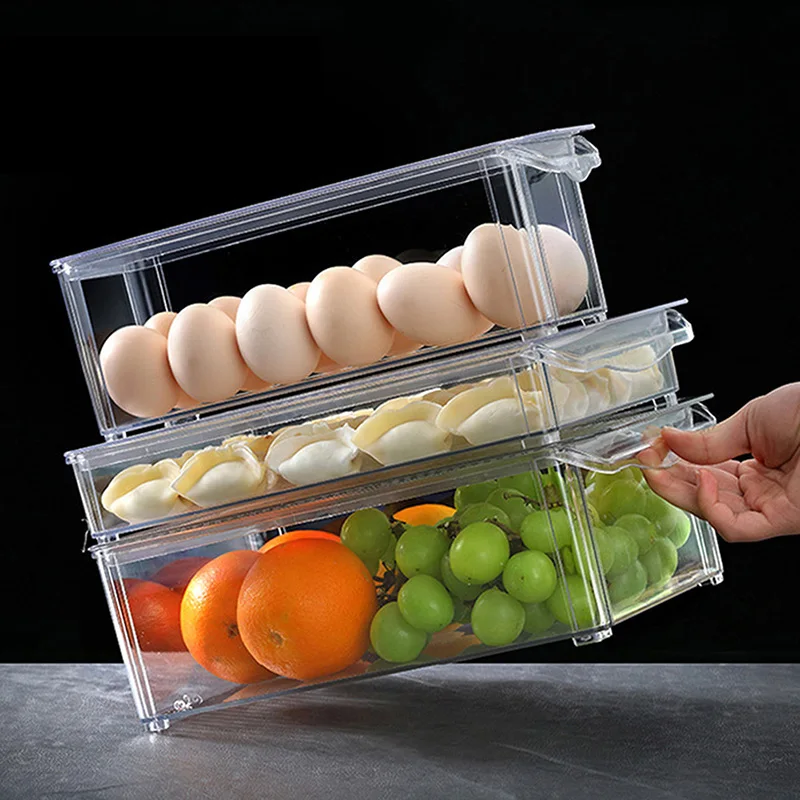 Refrigerator Food Storage Containers With Lid PET Fridge Freezer Fruit Vegetables Preservation Sealed Box Transparent Organizer