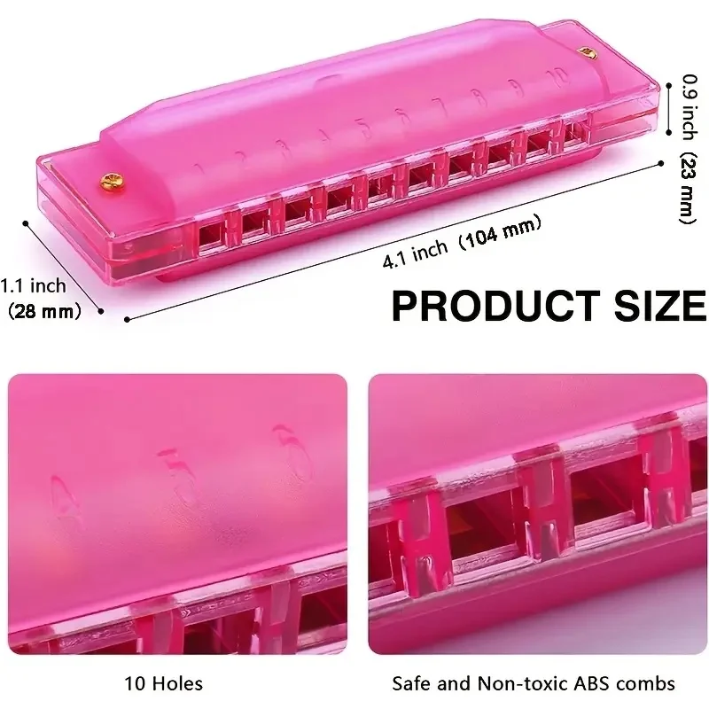 Mundharmonika-Taste von C, 10-Loch, diatonische, durchscheinende Mundharmonika C mit Etui für Anfänger, Studenten, Kinder, Geschenk mit Etui