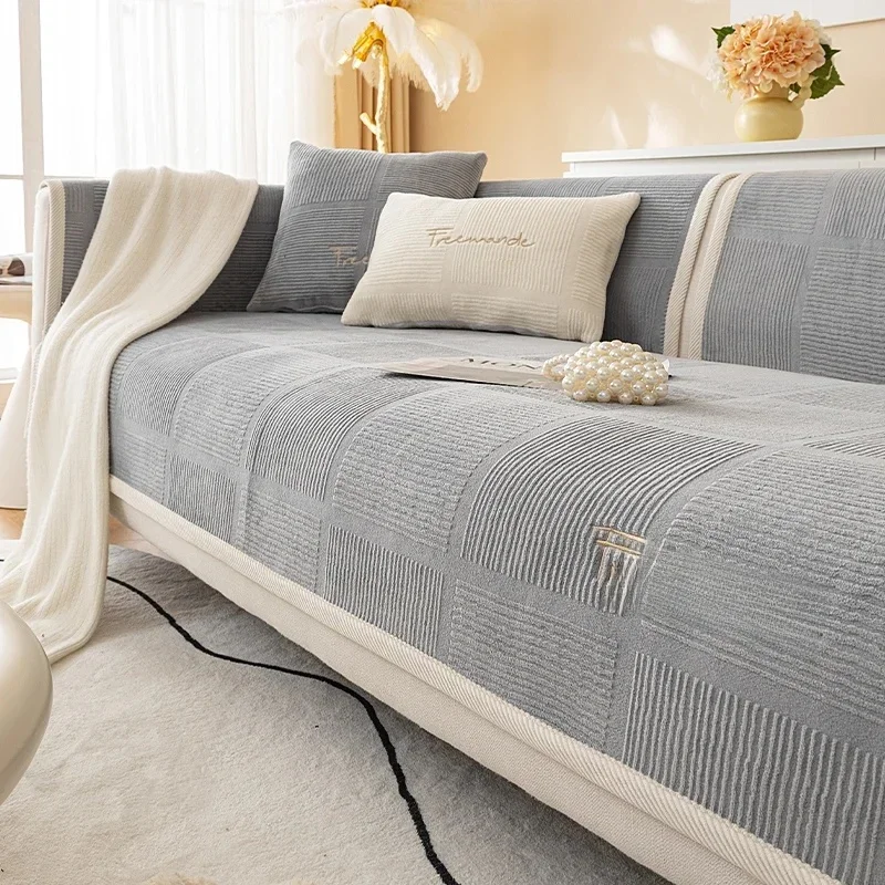 Antislip dikkere pluche bankkussenmat moderne eenvoud bankhanddoek thuisbank wintermelk pluche bankhoes voor woonkamer - afbeelding 2