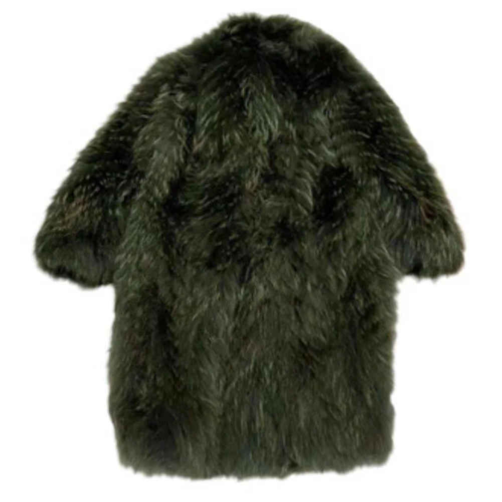 Denny&Dora Mens Green Raccoon Fur Coat Leather Jacket Winter Coats Raccoon Fur Coat Fur Jacket