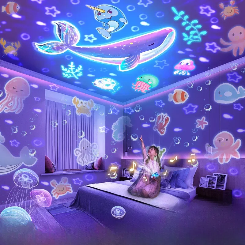 Projecteur étoilé veilleuse rotative ciel lune lampe galaxie lampe maison chambre décoration Starlight lumières de noël pour enfants cadeau