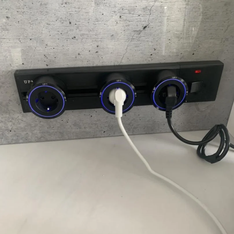 Removable Power Rail Sliding Track Socket Surface Multiplug Extension Outlet EU US Round Adapter Plug Office Kitchen Accessories