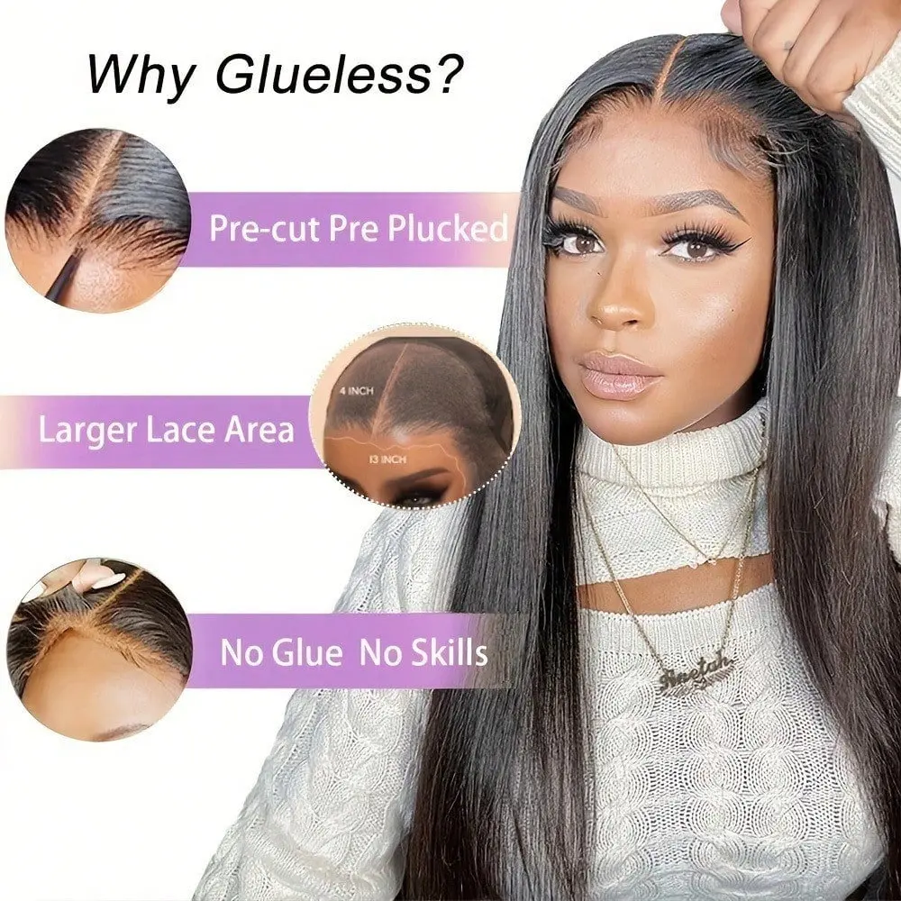3 Seconds Wear And Go 250% Density 13x4 Human Hair Straight Lace Front Wig Human Hair Pre Plucked With Baby Hair Straight Brazil image 4