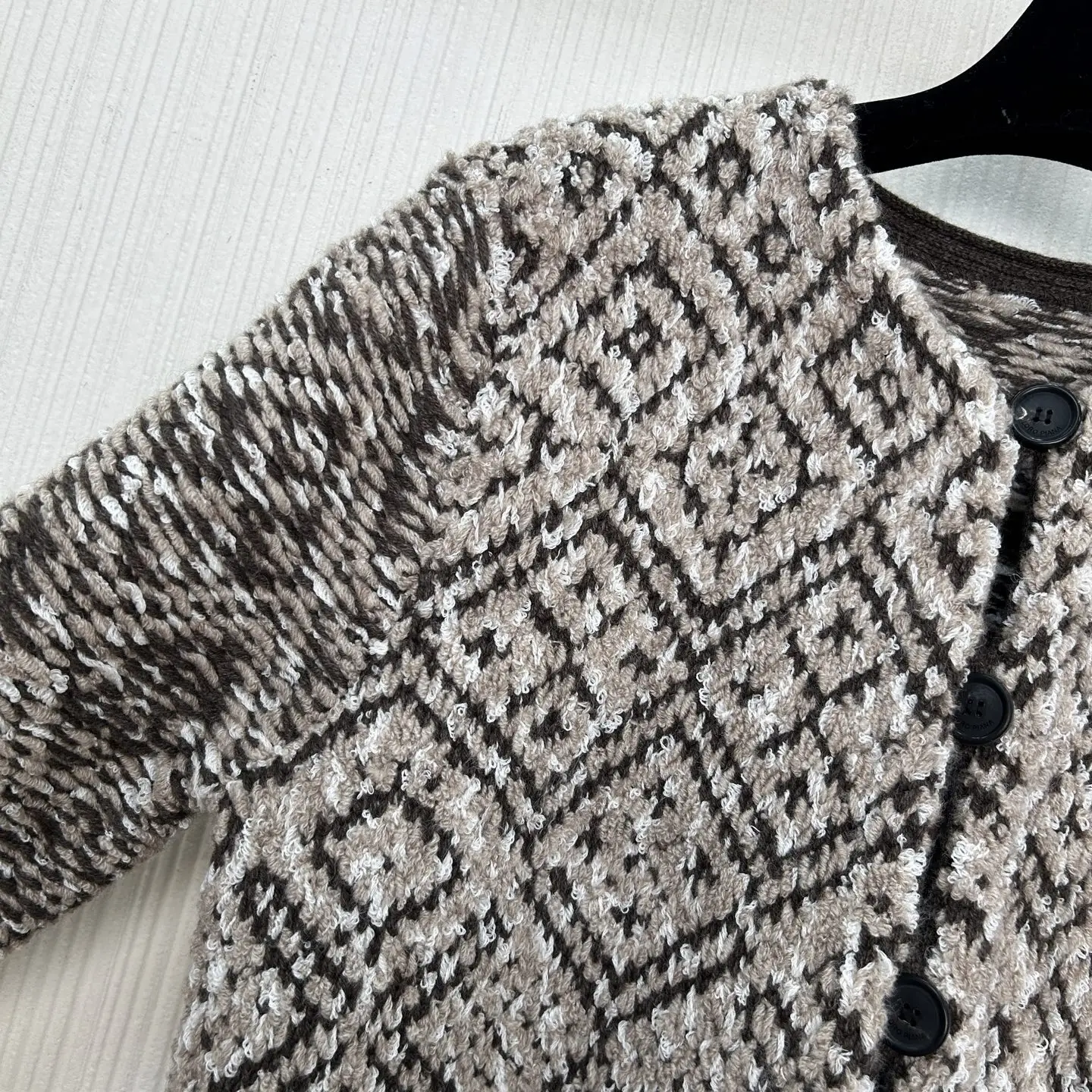 100% Cashmere Women's Luxury Marled Knit Cardigan Diamond Pattern Pocketed Loose Outerwear