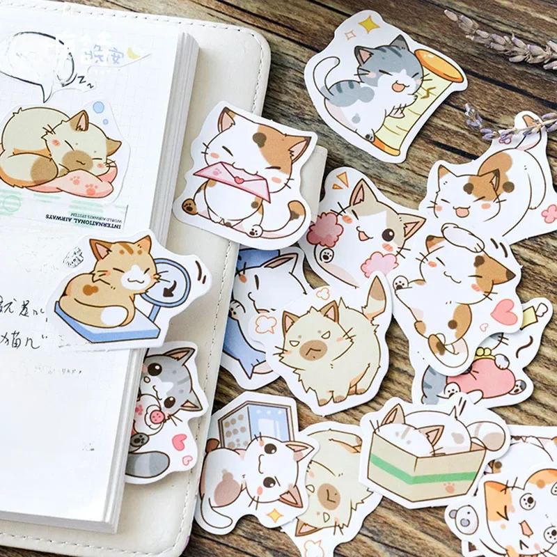 45 sztuk/pudło moje niegrzeczne koty Kawaii Mini papierowa naklejka Diy pamiętnik Album dekoracje do scrapbookingu szkolne naklejki papiernicze — zdjęcie 2