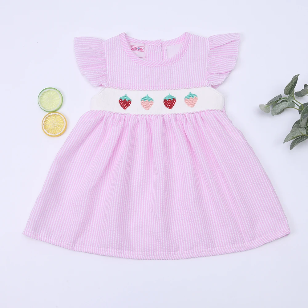 

Boutique Tatting 1-7T Petticoat Baby Girl Clothes Smock Dress Sleeveless Hand Strawberry Embroidery Princess Purple Shorts Suit