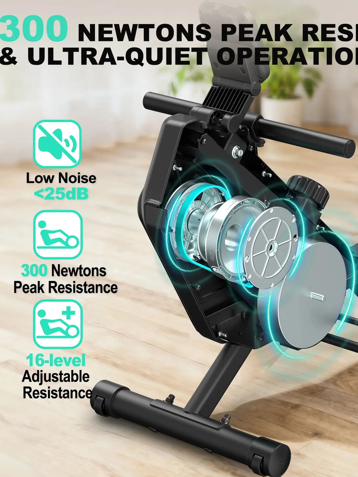 Klyzoom Home Magnetische Roeitrainer, 16 weerstandsniveaus, stille roeier met APP, draagvermogen 160 kg, eenvoudige montage, compact - afbeelding 2