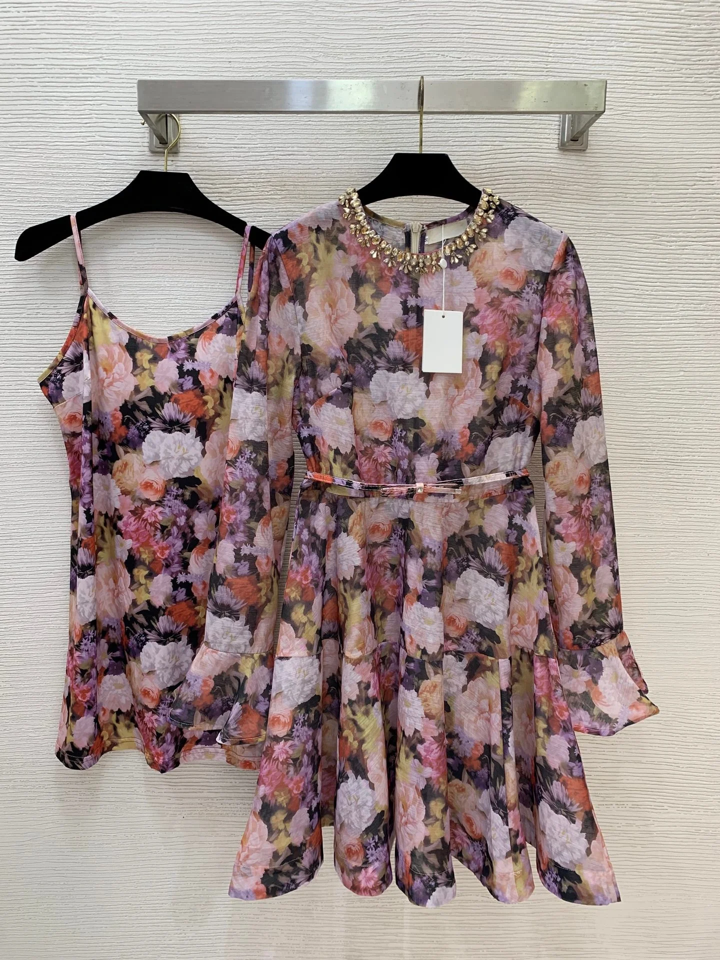 

2026 Women Dress Fashion Floral Crystal Neck Flare Sleeve Dress, Summer Elegant Outfit