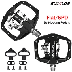 BUCKLOS MTB 자전거 클릿 페달, 플랫 듀얼 기능 페달, 산악 자전거 페달 핏, SPD 시스템 베어링, 자전거 플랫폼 페달