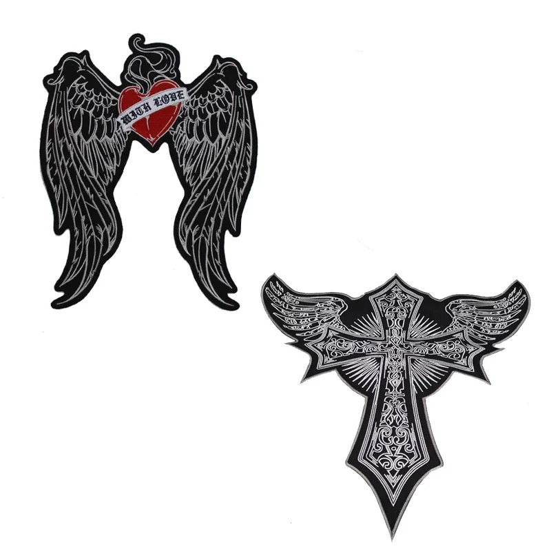 Duże naszywki z haftem Skrzydła anioła Czerwone serce Medal Krzyż Lekkość na kurtkę Kamizelka z tyłu Biker Punk Akcesoria Naszyte — zdjęcie 2