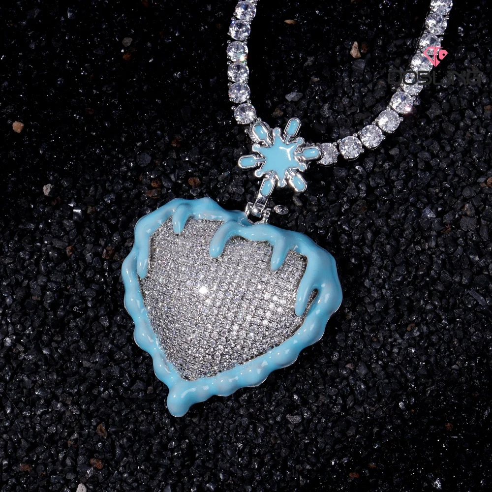 

Luxurious Personalized Snowflake Heart Pendant Iced Out Glow At Night Pendant With Tennis Chain Fashion Prom Party Jewelry