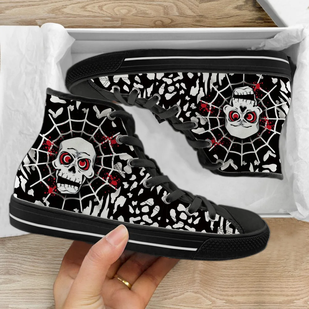 INSTANTARTS Trendy 2023 High top Canvas Shoes Gothic Skulland Spider Web Design Men Women Casual Sneakers Classic Board Shoes