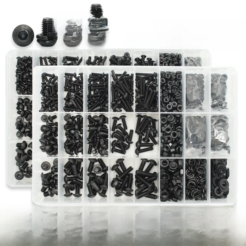 Komplettes 2510-teiliges M2 M2.5 M3 M4 M5 M6 Rundkopf-Innensechskantschrauben-Set 1840 10.9 Güteklasse Schwarze Innensechskant-Knopfkopfschrauben ISO7380