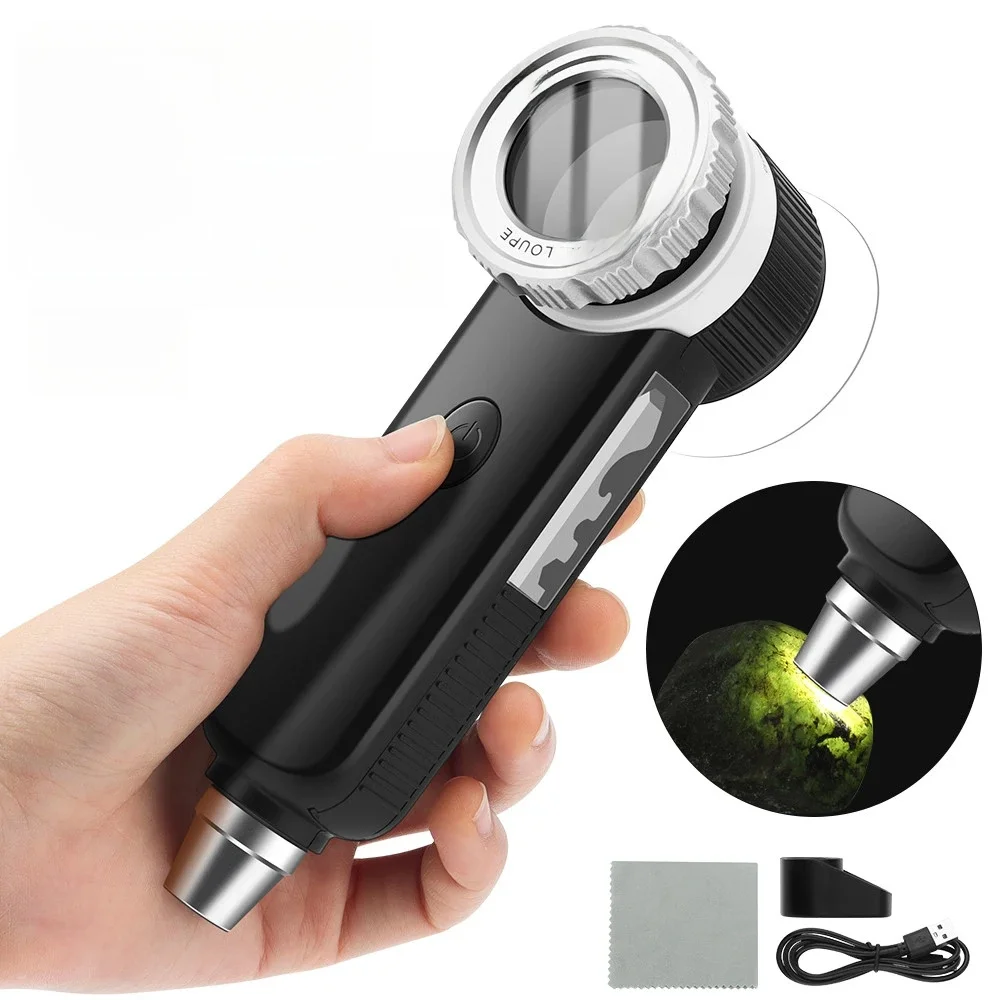 Loupe 30X Rechargeable par USB avec lumières UV LED, loupe portative avec lame multifonctionnelle pour Exploration en plein air