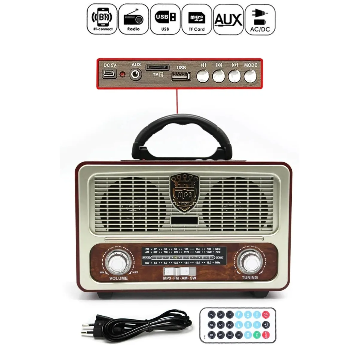 Nostalgic Radio Look Bluetooth Speaker Wireless Portable Music Box Speaker Gift Items Design Decorative Home Office Items 23X15