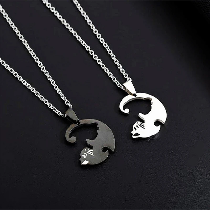 Fashion love cat love couple necklace pair of stitching male and female student pendant simple pendant for girlfriend gift