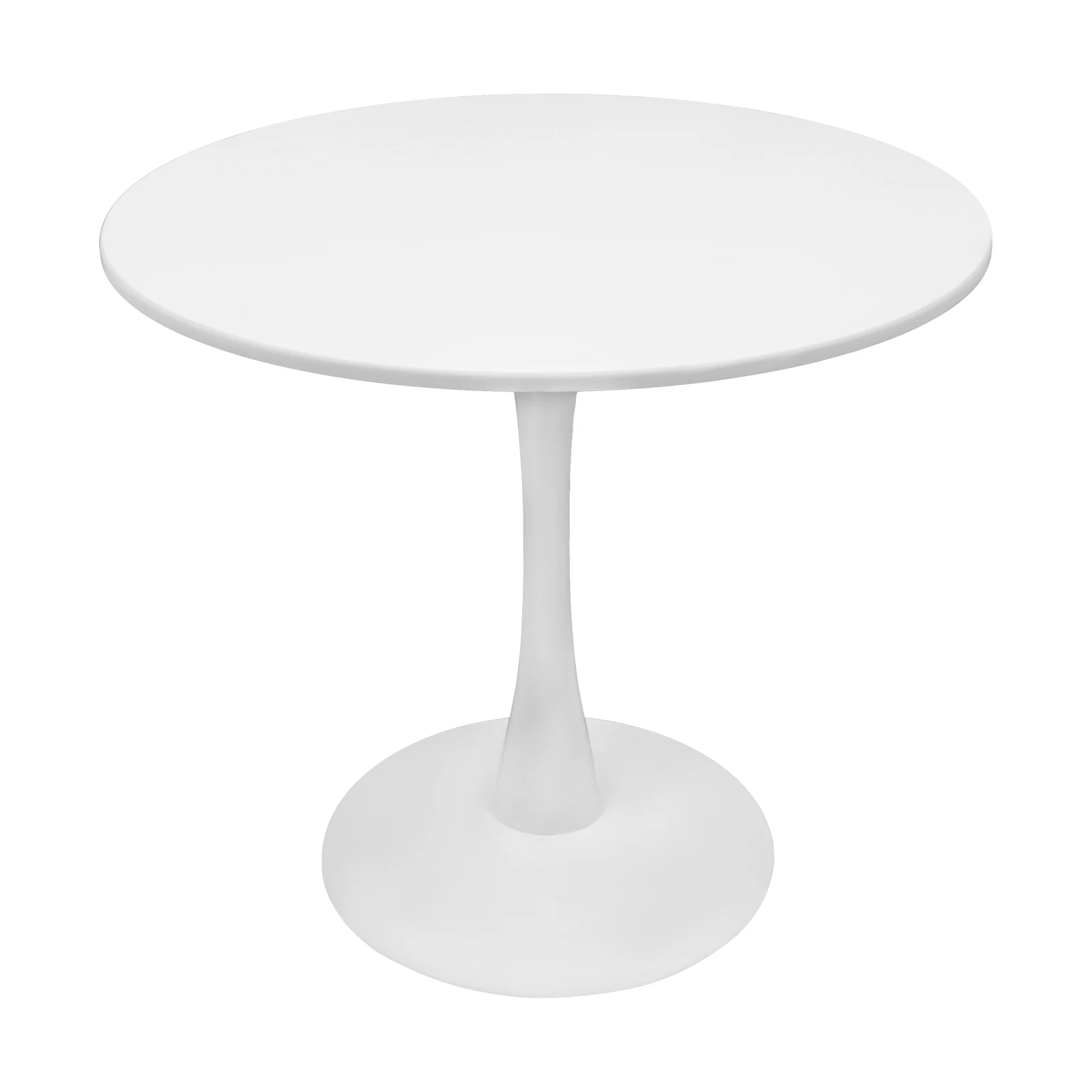 طاولة طعام مستديرة باللون الأبيض مع قاعدة بقاعدة لعدد 1-4 أشخاص، طاولة طعام بقاعدة مع سطح مستدير لغرفة المعيشة في المطبخ باللون الأبيض