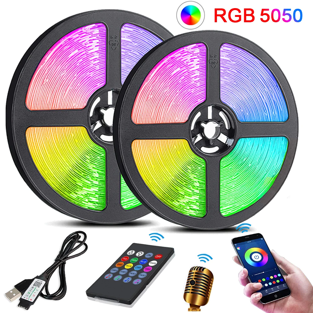 Led Strip Light Music Sync RGB 5050 Led Tape Bluetooth Control Flexible Ribbon for Room Party Decoration TV Backlight