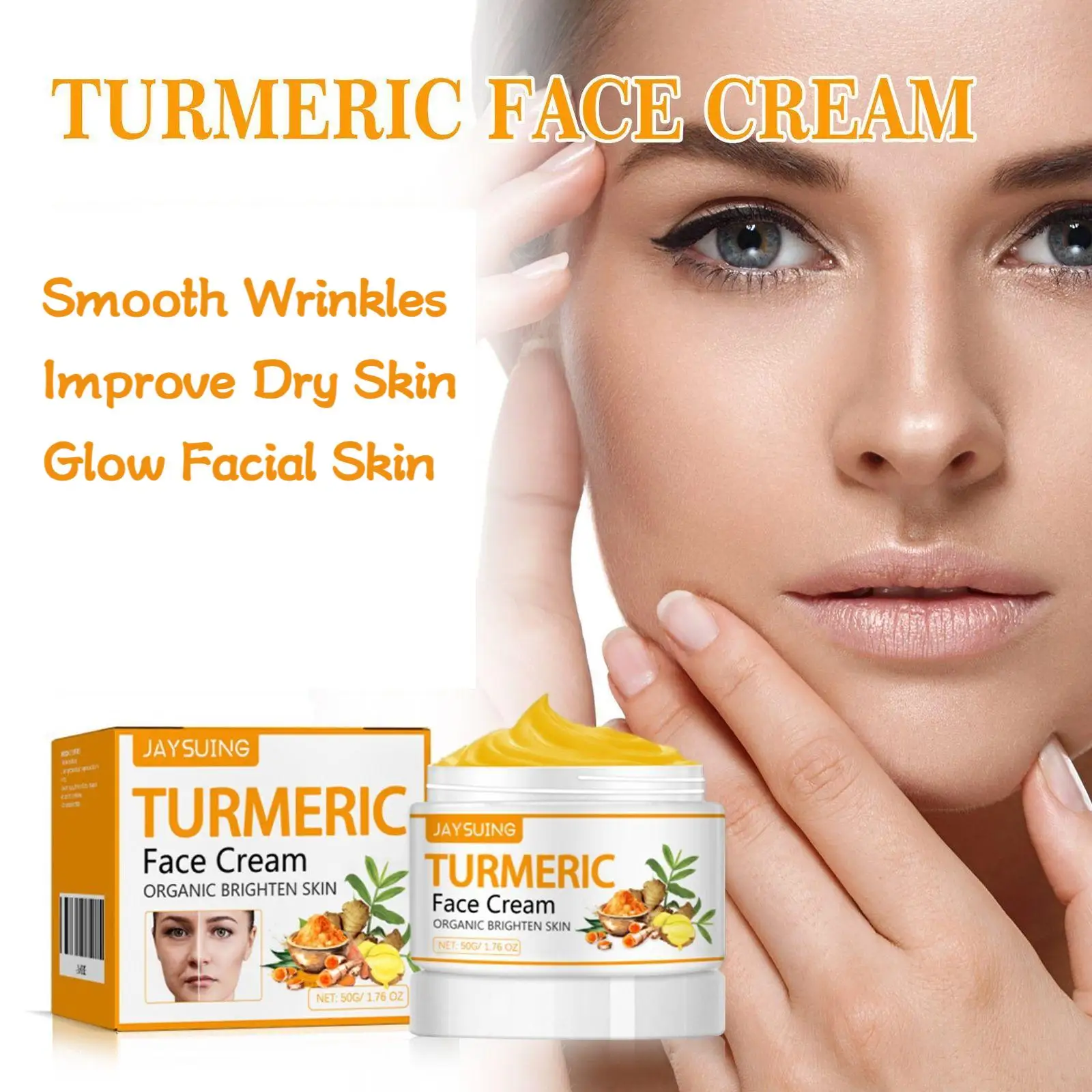 

Jaysuing 50g Turmeric Face Care Cream Shrink Pores Moisturizing Wrinkle Firming Brighten Skin Tone Anti Aging Facial Cream