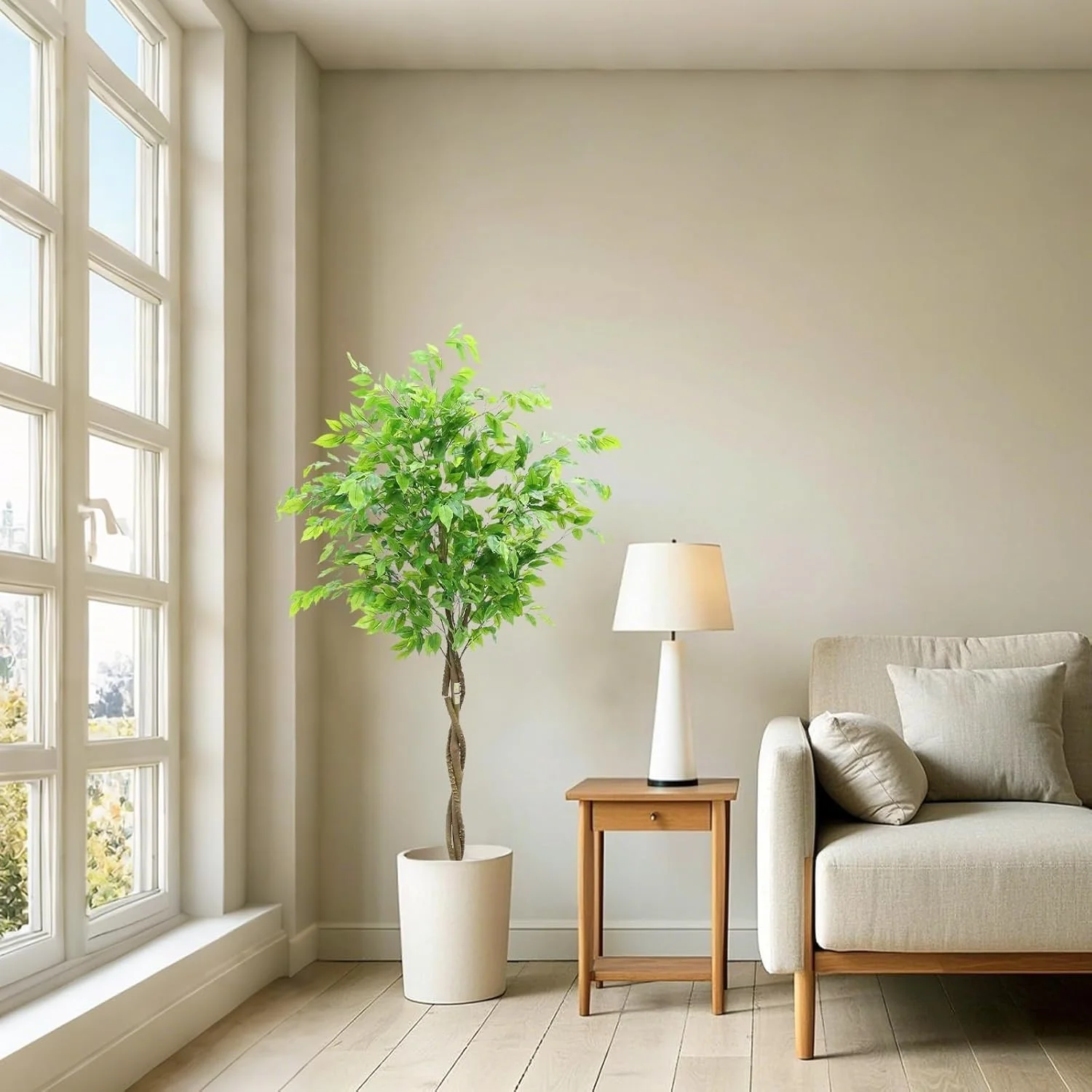 Arbre artificiel réaliste en pot - Plante en soie réaliste pour la décoration intérieure et extérieure de la maison, du bureau ou du jardin - Feuilles résistantes aux UV, tronc naturel moderne
