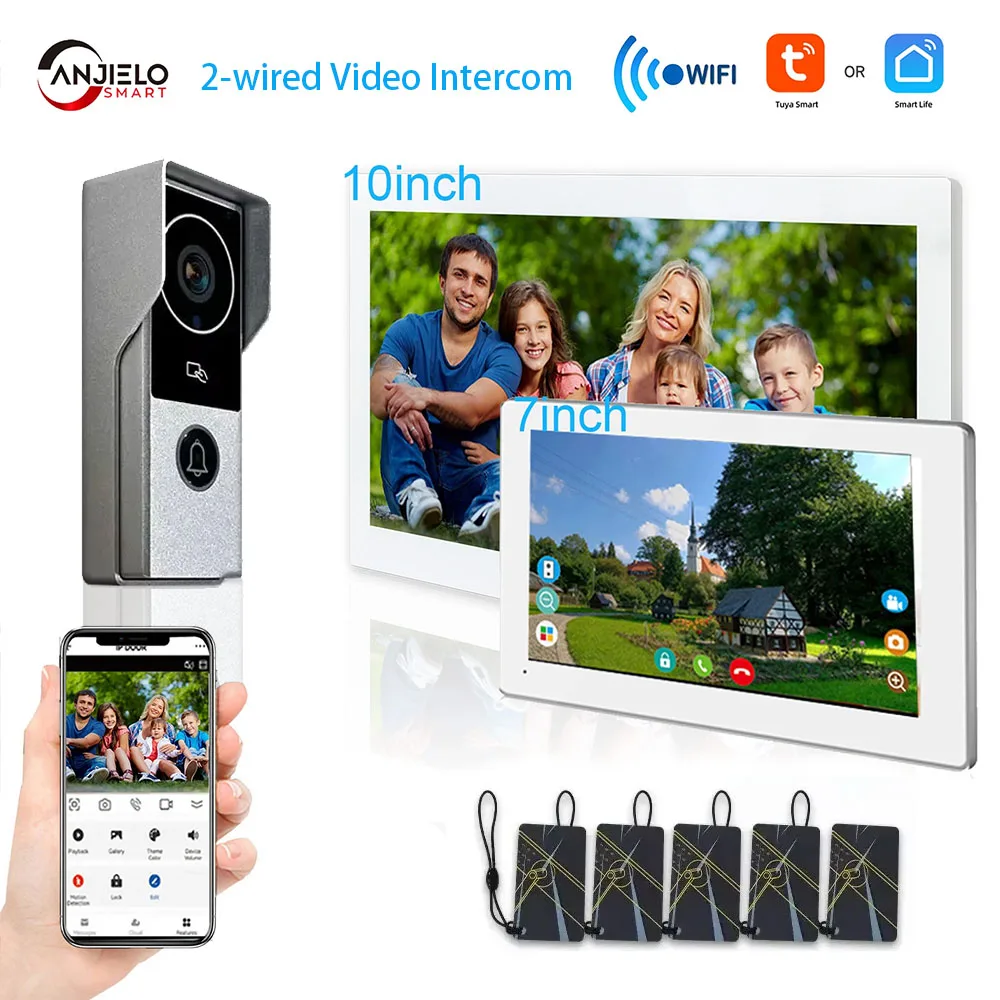 

ANJIELO 1080P tuya 7&10 inch touch 2-wire doorbell video intercom system for home metal doorbell supports IP camera Tuya smart