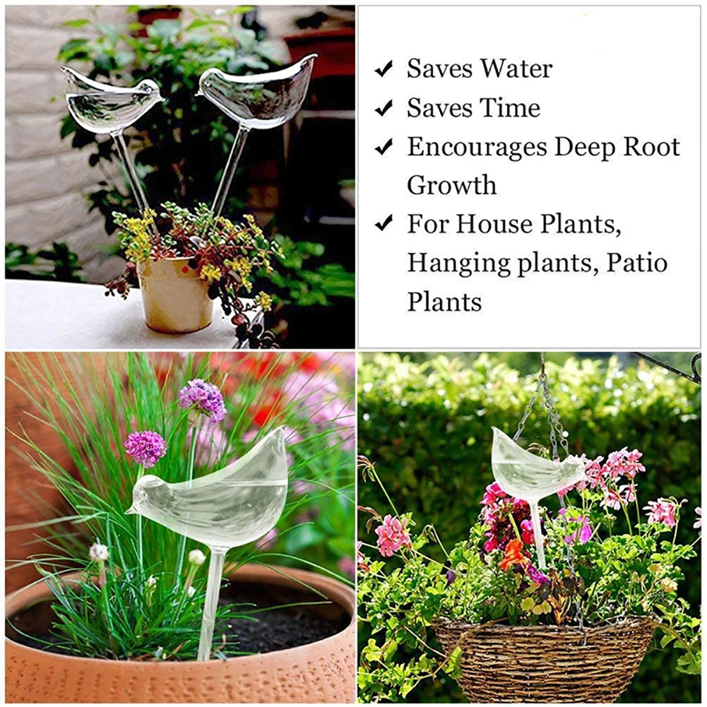 25x10CM Automatic Flower Watering Device Plant Waterer Self Watering Globes Bird Shape Hand Blown ClearPlastic Aqua Bulbs