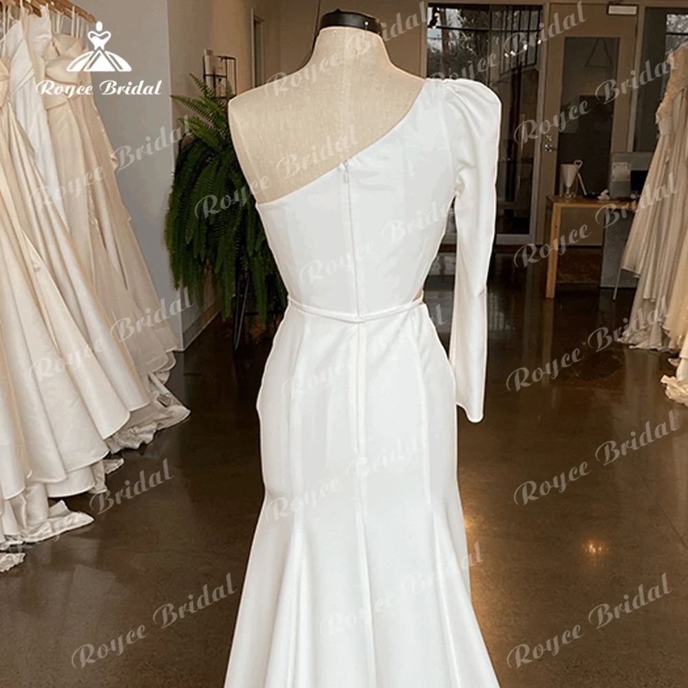 Robe De Mariée sirène en Satin pour femmes, Simple, Sexy, asymétrique, épaule dénudée, ceinture, style Boho